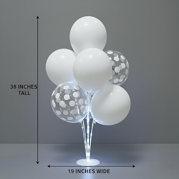 6 Pack of Light Up Balloon Centerpieces for Table Top, Easy Set with Pump included for Wedding Decorations, White Balloons, Latex Balloon Kit for Wedding Bridal Birthday Party Decorations