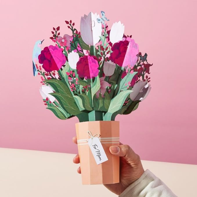 Lovepop Mother's Day Pop-Up Paper Flower Bouquet for Her - 3D Greeting Cards for Mom, Wife, Women - Tulips, Peonies, Orchids - 12" Assorted Bouquet - Blank Notecard Included