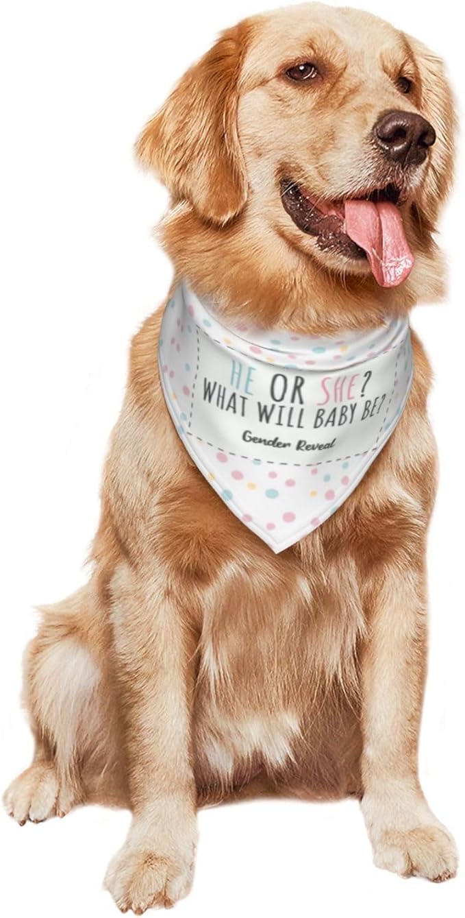 He Or She What Will It Be? Gender Reveal/Baby Announcement Dog Bandana,Pet Neckerchief for Pets Daily Wear Photo Prop Party Supplies (White dots)