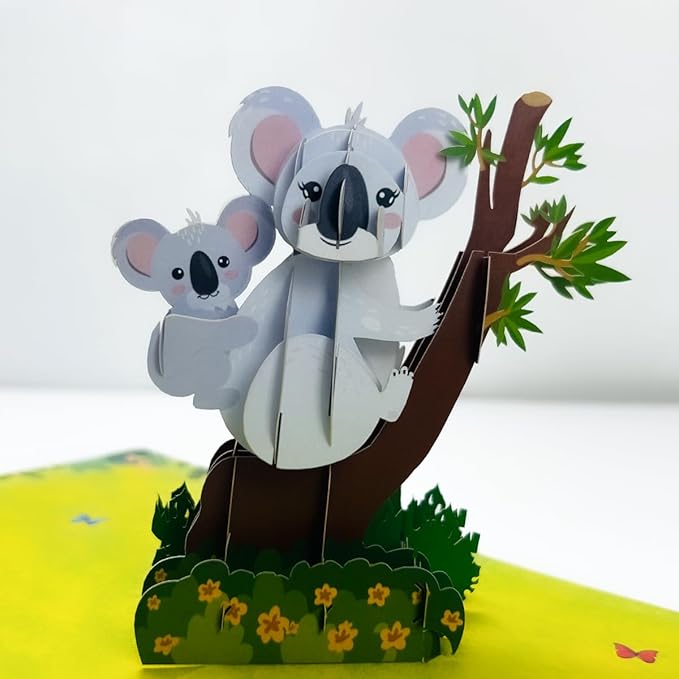 CUTE POPUP Enchanting Koala Mother & Baby Pop Up Card - Premium 6x6 inch Handcrafted 3D Greeting Card - Captivating Masterpiece for Mom's Birthday, Women, Family (Breathtaking Gift)