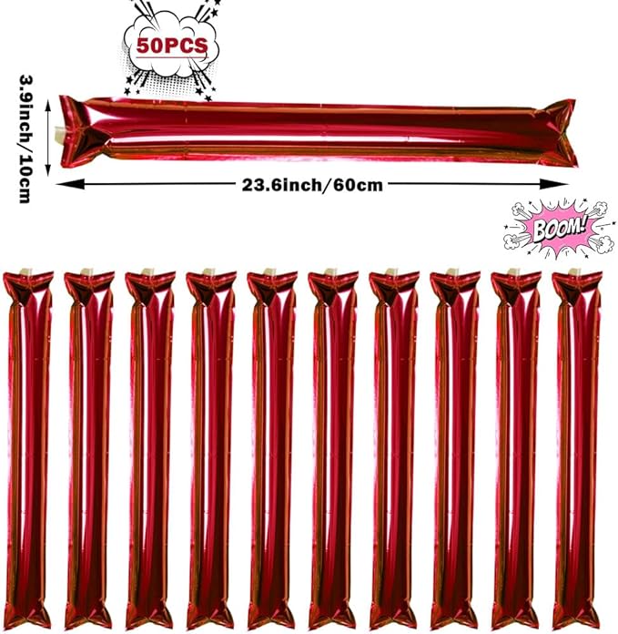 Lovecheer 50PCS Thunder Sticks Thicken Cheering Sticks Plastic Inflatable Noise Makers for Sports Team Spirit Party