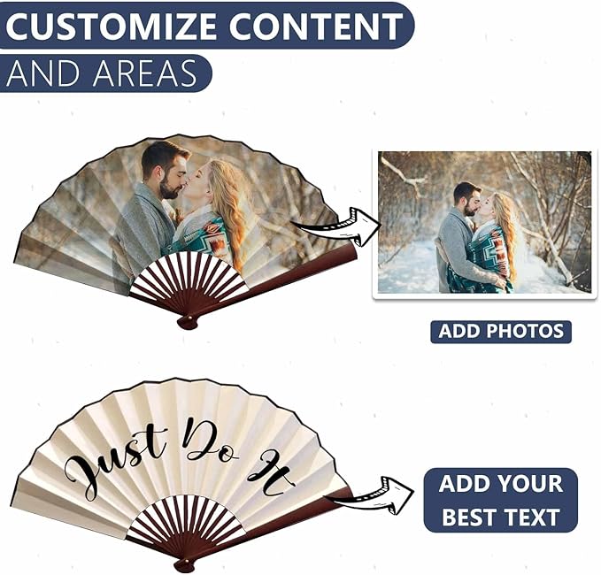 WERWAES 24Pcs Personalized Folding Fan with Custom Photo Hand Held Fans Foldable for Wedding Dancing Saloon Cosplay Party Props Decorative Folding Fans