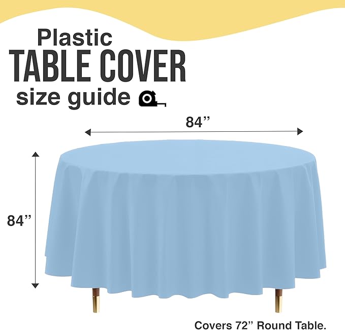 Exquisite 66% Thicker Premium Light Blue Round Tablecloth 0.5 Mil 6 Pack Plastic Table Cloth Disposable 84 Inch Round Plastic Tablecloth Won't Tear Easily Like Cheap Thin Brands