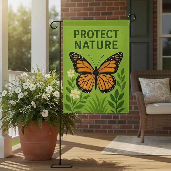 FLAGMEUP8386 Welcome Monarch Butterfly Garden Flag 12x18 Inch Double-Sided Polyester Yard Banner with Nature Message, Outdoor Patriotic Seasonal Decoration for Garden, Porch, Lawn