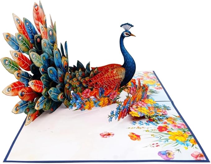 3D Pop Up Greeting Card – Elegant Peacock with Colorful Feathers & Flowers – Unique Card for Birthday, Anniversary, Wedding & Special Occasions, A55