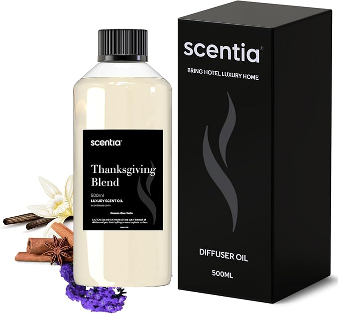 Scentia Thanksgiving Blend Essential Oil – 500ml Premium Holiday Diffuser Oil with Cinnamon, Clove, Vanilla & Coconut | Bulk Aromatherapy for Homes, Spas, Hotels & DIY Crafts