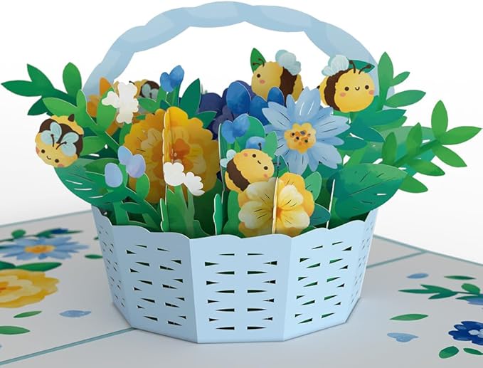 Lovepop Bee-utiful Flower Basket Everyday Card for her, 5" x 7" Premium pop-up