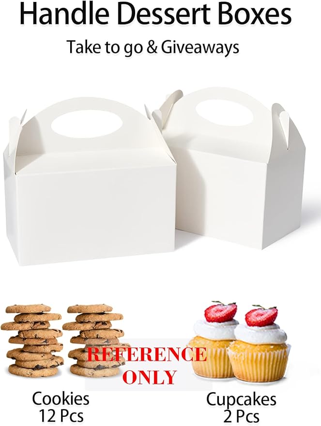 Happyhiram Party Favor Boxes White 12 Pcs, Small Treat Boxes with Handles 6 Inch Gable Candy Boxes Paper Gift Bags for Kids Birthday Baby Shower Bridal Shower and Wedding, 1 Count (Pack of 12)