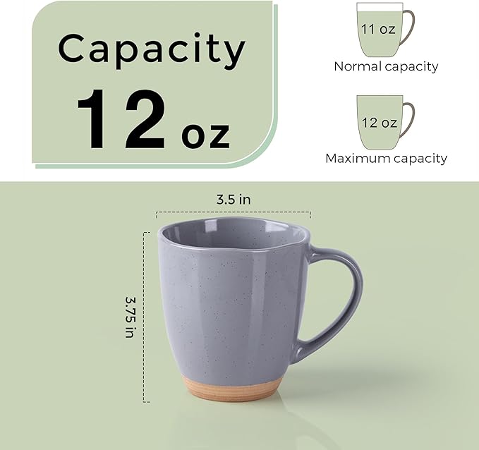 AmorArc 12oz Ceramic Coffee Mugs set of 6, Stylish Coffee Mugs with Rustic Terracotta Underside for Latte/Cappuccino/Milk/Cocoa, Dishwasher&Microwave Safe