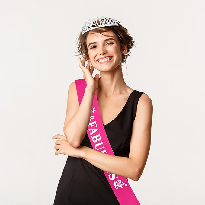 Casoty 40th Birthday Sash and Tiara, 40th Birthday Decorations for Women, 40 & FABULOUS Sash and Crown Set, Gifts for Her, Party Supplies Favors for Women