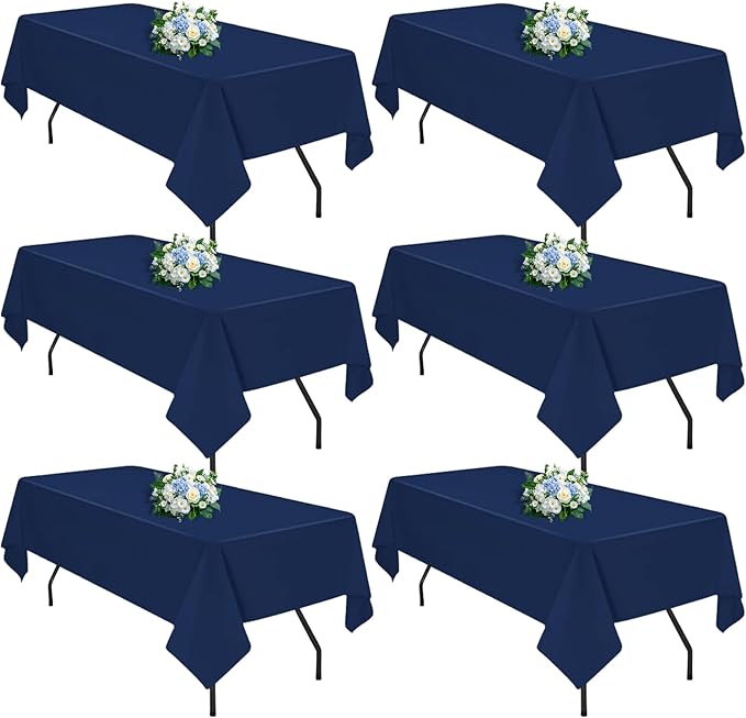 Navy Blue 6 Pack Polyester Table Cloth 60 x 126 Inch, Rectangle Tablecloths for 6 Foot Tables Washable Table Cloth for Party Wedding