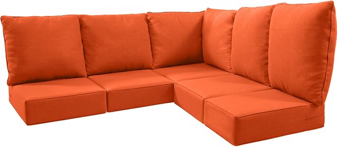 Luxury 24x24x6 Outdoor Cushions for 5-Seat Sectional Sofa Set of 5 - Water-Repellent 11-Piece Patio Cushion Set for Outside Rattan Wicker Loveseat Chair L-Shape Couch - Orange/Classic