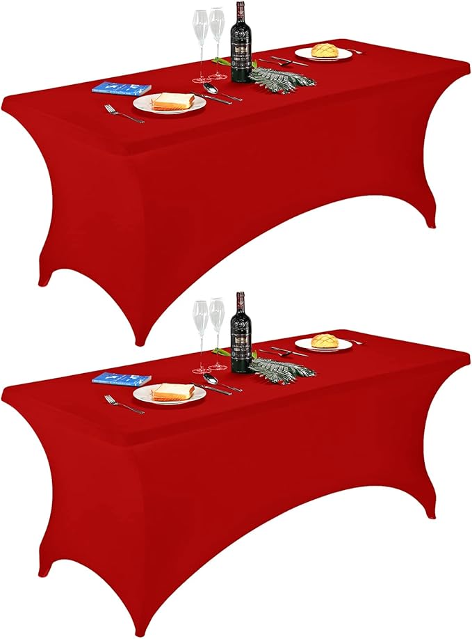 FORLIFE 2Pack Spandex Table Covers，Fitted Tablecloth for Rectangular Tables, Stretch Patio Table Covers, Universal Spandex Table Cover for Wedding, Banquet, Party (6ft, Red)