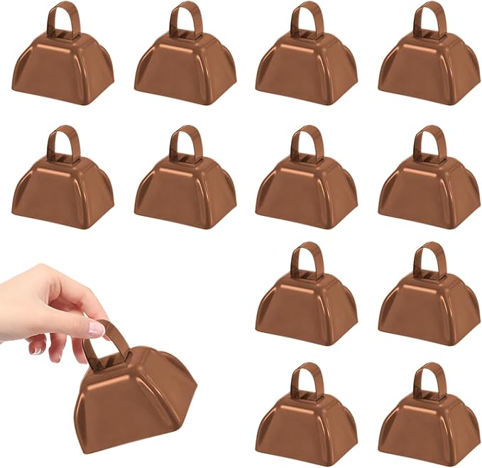 3Inch Cowbells for Sporting Events,12Pcs Metal Cow Bells Bulk Loud Noise Makers Cow Bell with Handle for Cheering Football Games Spirit Marathon Weddings Party Noisemakers, Coffee
