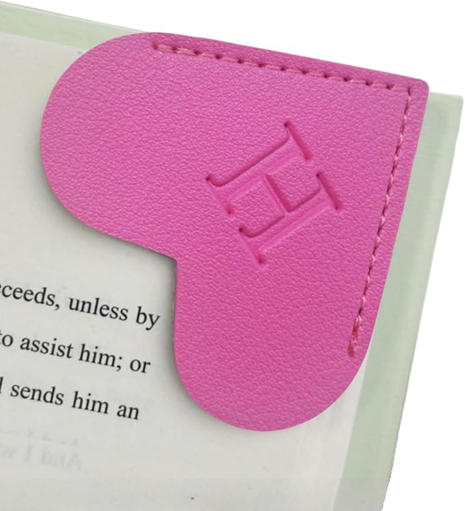MOTEERLLU Personalized Leather Heart Bookmark with Initials, Handmade, Letter Cute Custom Corner Book Marks for Reading Women, Teachers, Students, Book Lovers, Book Accessories(Rose,H)