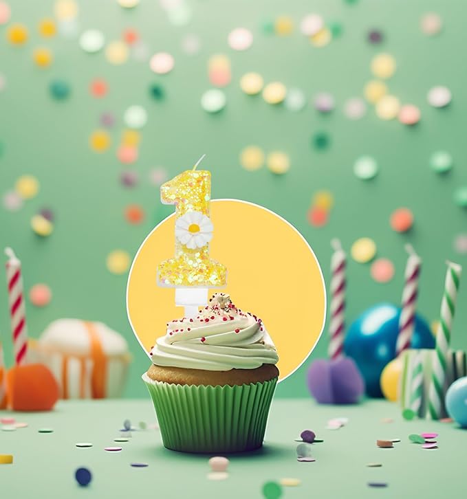 Birthday Candle 3, Yellow Flower Number 3 Candle for Cake Theme Party Supplies