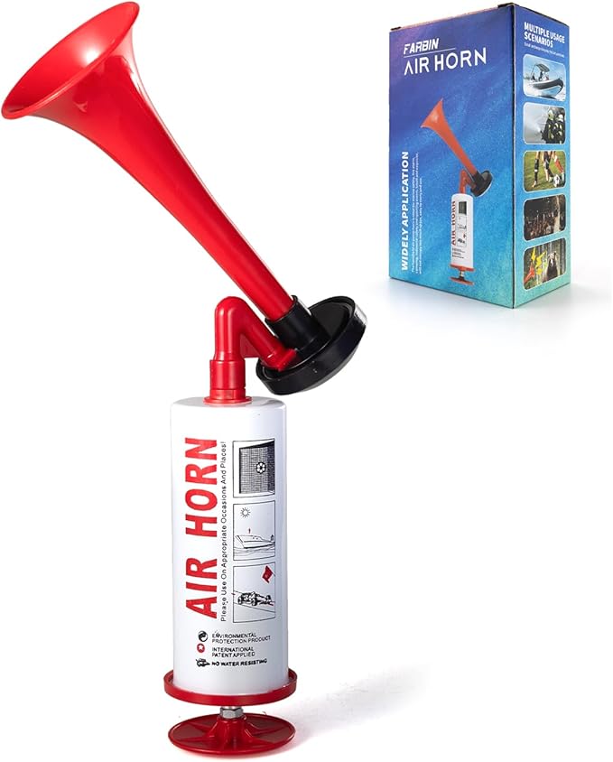 FARBIN Marine and Sports Pump Air Horn,Loud Sound Handheld Signal Boat Horn,Personal Safety Horn Alarm,for Boating,Sports Events,Parties, Birthdays, Games, Camping, Graduation, Aggressive Animals