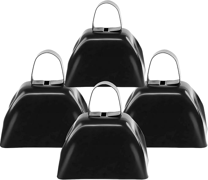 Cow Bells Noise Makers for Sporting Events, 4PCS Metal Cowbells with Handle - Small Loud Bell Bulk Hand Percussion Noisemakers for Football Games Graduation Sporting Events Weddings