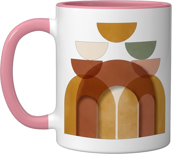 Mid-Century Modern Abstract Landscape Earthy Boho Arches Ceramic Mug, Pink/White