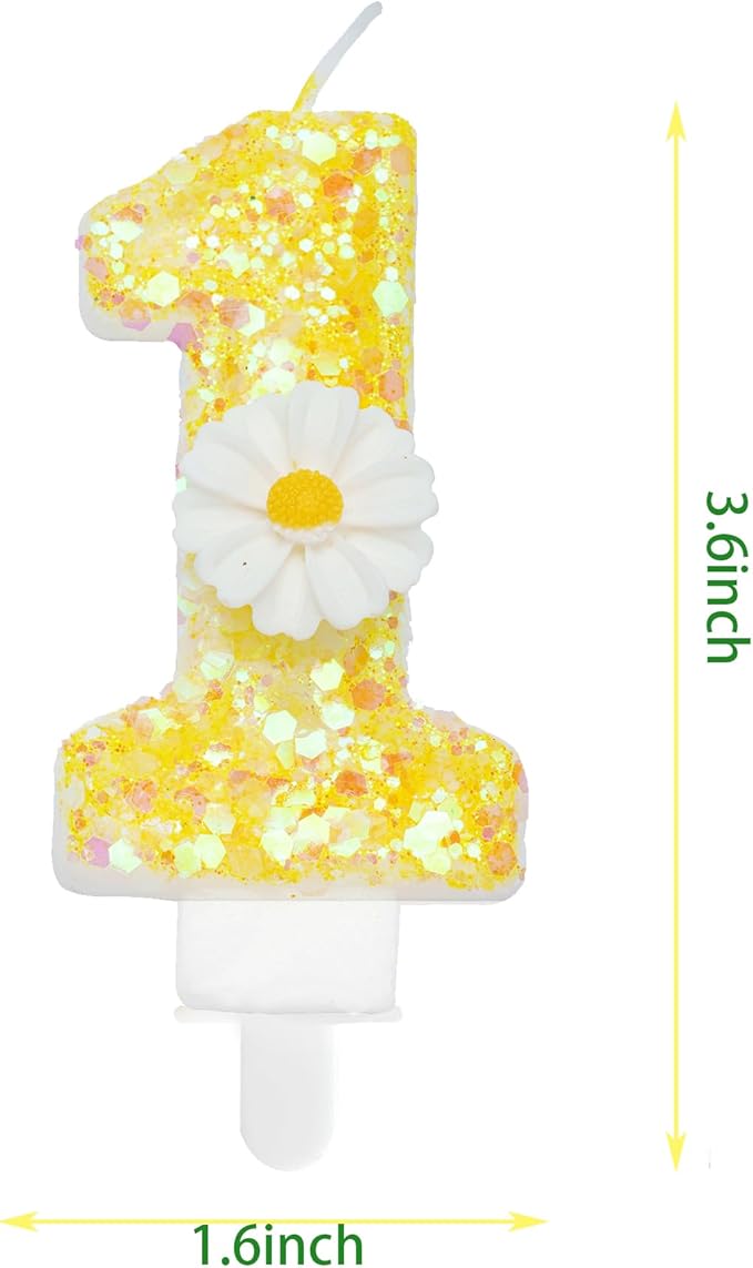 Birthday Candle 1, Yellow Flower Number 1 Candle for Cake Theme Party Supplies