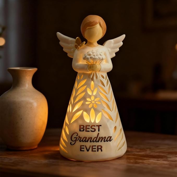 Great Grandma Birthday Gifts - Best Grandma Ever Figurines Lights with Remote, Grandmother Angel Figurine Gift Ideas for Christmas Mothers Day from Granddaughter Grandkids (No batteries included)