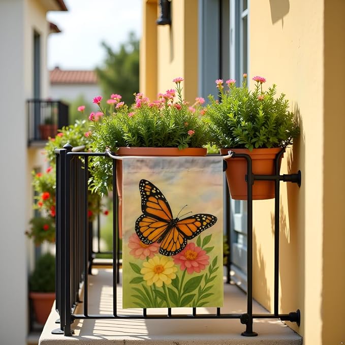 FLAGMEUP8386 Welcome Monarch Butterfly Garden Flag 12x18 Inch Double-Sided Polyester Yard Banner with Flowers, Outdoor Spring Summer Decoration for Porch, Patio, Lawn, Gardeners, Nature Lovers