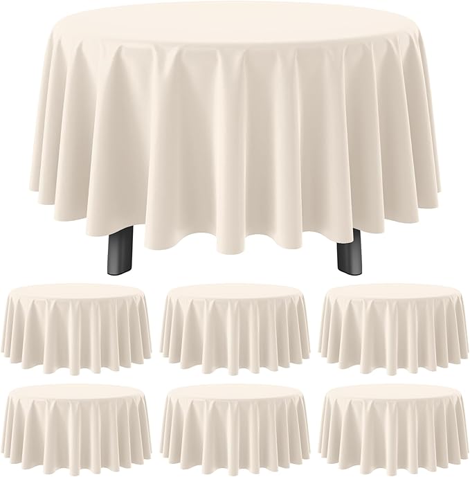 6Pcs 84Inch Beige Tablecloths for Round Tables,Disposable Plastic Ivory Table Cloth,Waterproof Cream Table Cover for Birthdays Weddings Anniversary Party Decorations