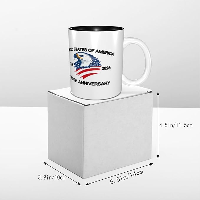 The USA White 1 250th 11oz Ceramic Mug Cute Coffee Mugs Tea Cup with Handle for Office and Home Gift for Men Women