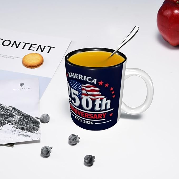 USA Flag 4 250th 11oz Ceramic Mug Cute Coffee Mugs Tea Cup with Handle for Office and Home Gift for Men Women