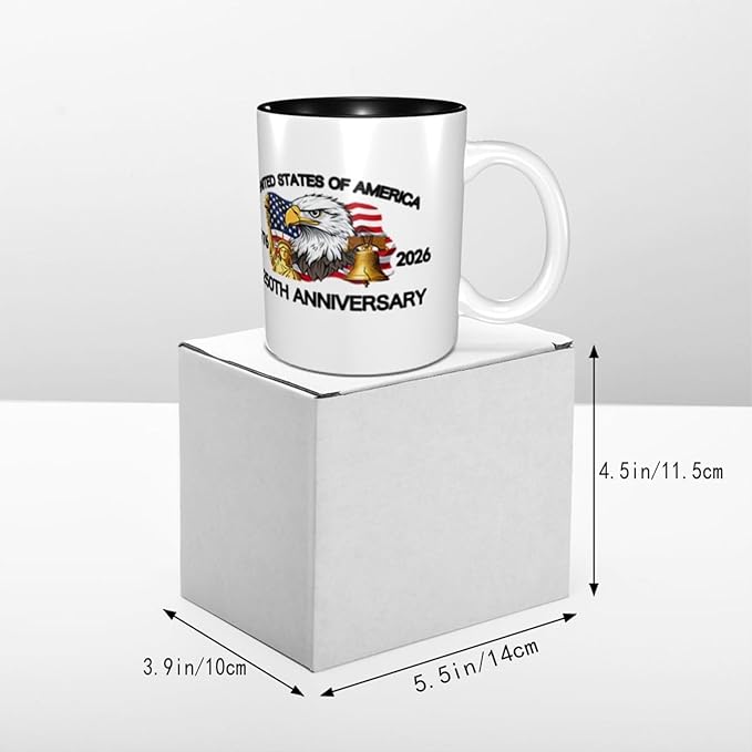 The USA White 2 250th 11oz Ceramic Mug Cute Coffee Mugs Tea Cup with Handle for Office and Home Gift for Men Women