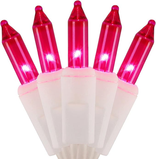 WATERGLIDE Valentine's String Lights, 50 Count 11.5FT White Wire Mini Incandescent Christmas Fairy Light, UL Certified for Patio Wreath Garland Garden Easter Holiday Outdoor Indoor Decor, Pink