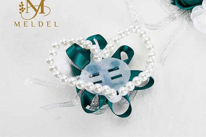 Meldel Wrist Corsages for Wedding, 4PCS Green Rose Wrist Corsage Bridal Bridesmaid, Artificial Corsage for Wedding Mother of Bride and Groom