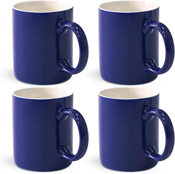 12 oz Cup (4pcs), Plain Gloss Blue Ceramic Coffee Mug for Milk Tea, Set of 4
