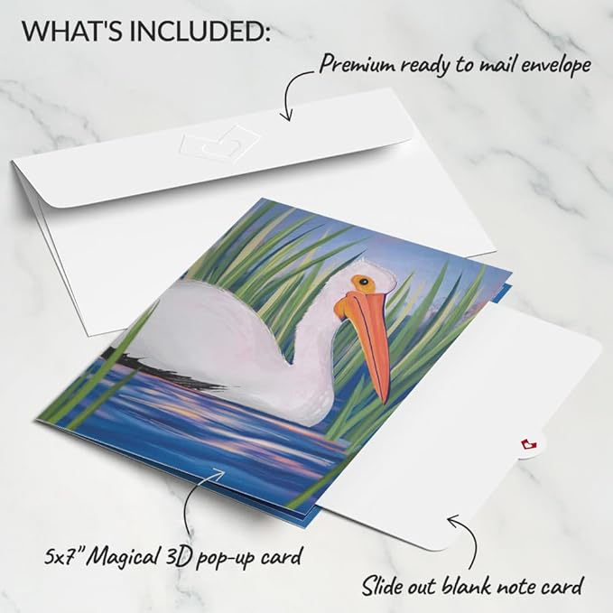 Lovepop Everyday Pop-Up Card for Her and Him - 3D Greeting Cards for Boys, Girls, Men, Women - Pelican in the Marsh - 5" x 7" Card - Blank Notecard and Envelope Included