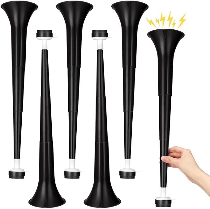 6 Pieces Stadium Horn for Adult, 21 Inch Collapsible Vuvuzela Trumpet for Sporting Events Football Carnival Party Supplies, Black