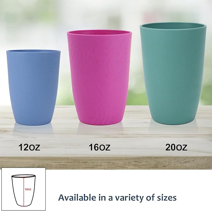 Homienly Wheat Straw Cups - 6 PCS Reusable Unbreakable Drinking Cups - Alternative Plastic Cups - Stackable Water Tumblers - Dishwasher Safe Water Glasses (16 OZ, Pink)