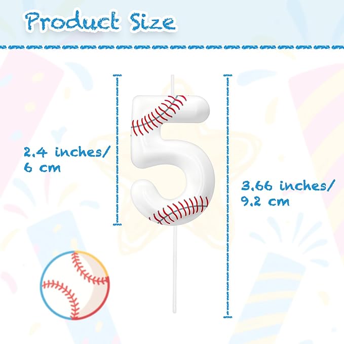 Baseball Number 50 Birthday Candles, Baseball Themed Cake Topper for Boys Girls, Cake Decorations for Birthdays, Sports Theme Party Supplies, Candles for Party Decorations