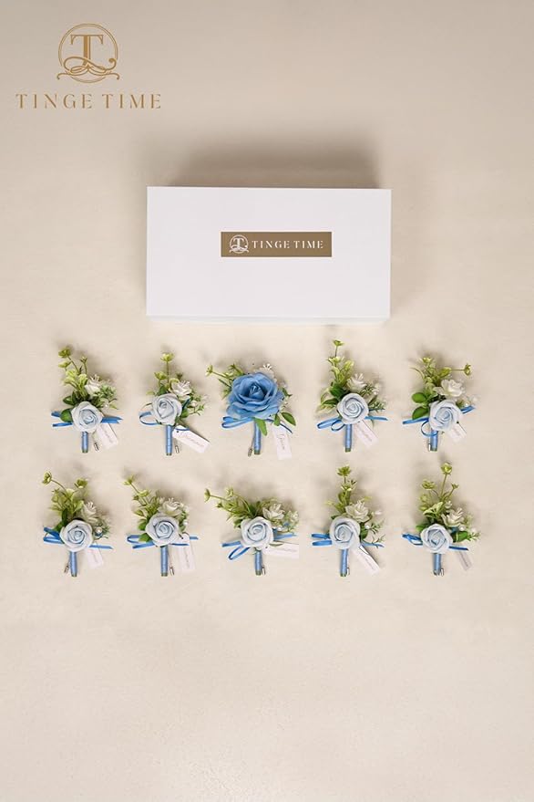 TINGE TIME Boutonniere for Men Wedding,Groom and Best Man Boutonniere for Wedding Ceremony Anniversary, Formal Dinner Party and Rustic Summer Weddings Marriage (Provence Blue)