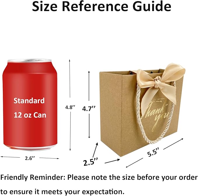 TKSBAG 100 Pack Small Thank You Gift Bags with Handles, 5.5''x 2.5''x4.7'' Mini Brown Gift Bags Bulk for Baby Shower, Birthday, Wedding, Party Favors