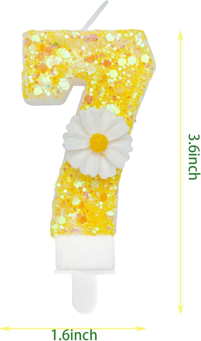 Birthday Candle 7, Yellow Flower Number 7 Candle for Cake Theme Party Supplies