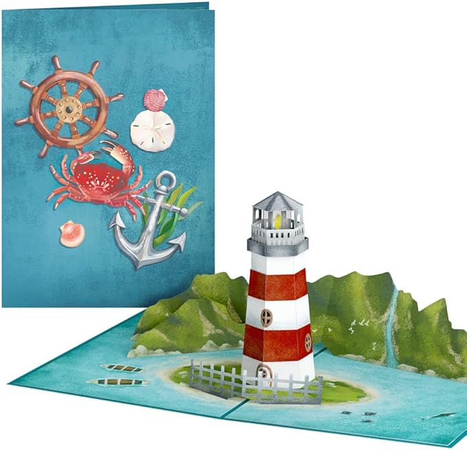 Lovepop Everyday Pop-Up Card for Her and Him - 3D Greeting Cards for Boys, Girls, Men, Women - Coastal Lighthouse - 5" x 7" Card - Blank Notecard and Envelope Included