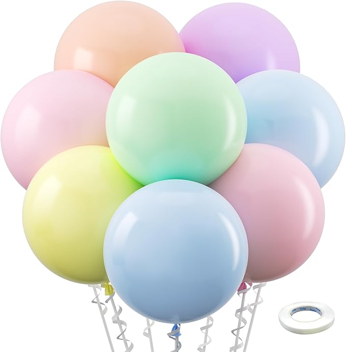 Bezente Pastel Balloons Latex Party Balloons 36 Inch - 8 Pack Jumbo Spring Macaron Balloons Large Round Latex Balloons for Birthday Bridal Shower Wedding Rainbow Party Decorations