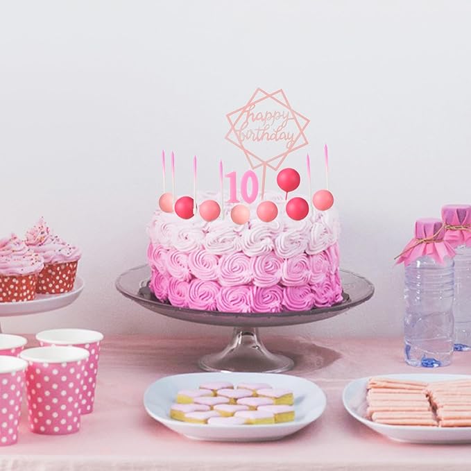 Yerliker 34 Pcs Happy Birthday Cake Toppers Decorations Birthday Candles DIY Cake Decor for Men Women Wedding Anniversary(Hot Pink)