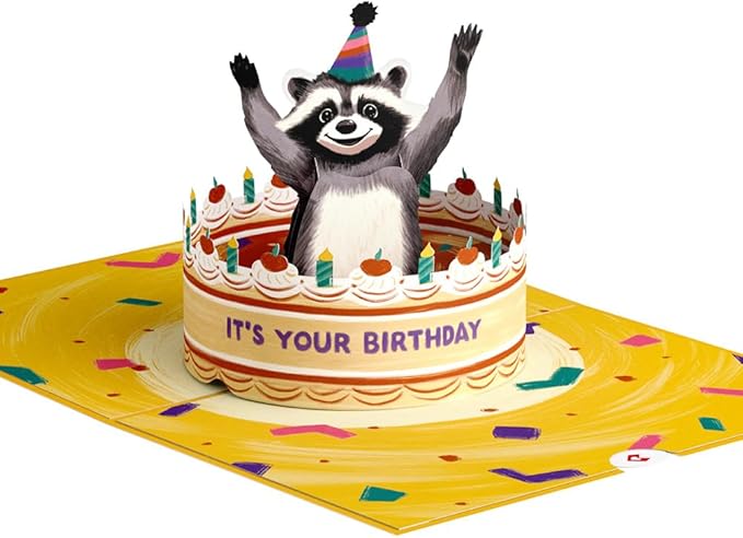 Lovepop Birthday Pop-Up Card for Her and Him - 3D Greeting Cards for Boys, Girls, Men, Women - Go Feral Raccoon - 5" x 7" Card - Blank Notecard and Envelope Included