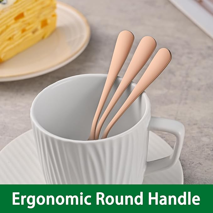 5.5 Inch Rose Gold Coffee & Tea Spoons,Set Of 8 Stainless Steel Copper Small Demitasse Spoons,Mini Espresso Spoon For Dessert,Cake