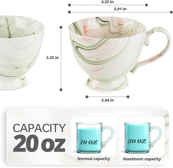16 Oz Marble Ceramic Coffee Mug, Hand-Painted Artisan Tea Cup, Large Capacity Drinkware for Latte/Cappuccino,Home Kitchen/Office Must-Have, Ideal Gift for Coffee Enthusiasts & Art Aficionados