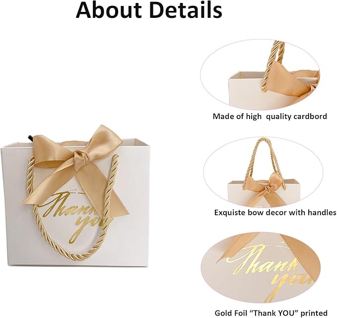 TKSBAG 100 Pack Small Thank You Gift Bags with Handles, 5.5''x 2.5''x4.7'' Mini White Gift Bags Bulk for Baby Shower, Birthday, Wedding, Party Favors