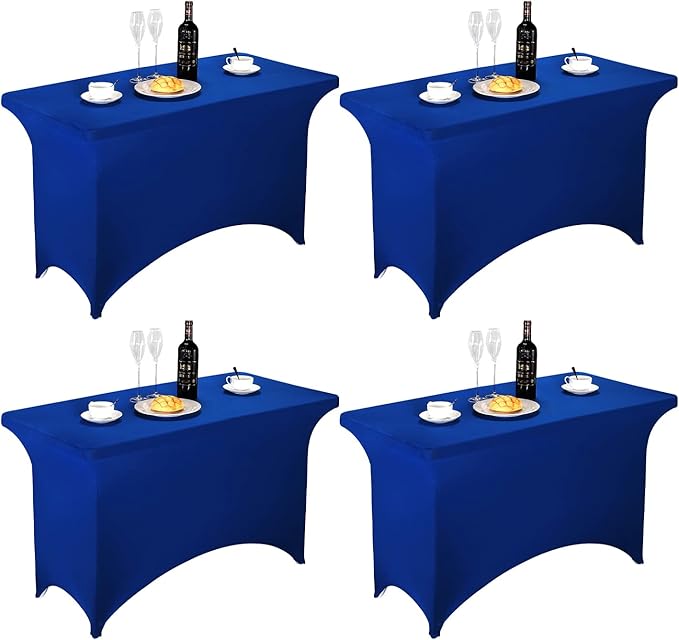 FORLIFE 4Pack Spandex Table Covers，Fitted Tablecloth for Rectangular Tables, Stretch Patio Table Covers, Universal Spandex Table Cover for Wedding, Banquet, Party (4ft, Royal)