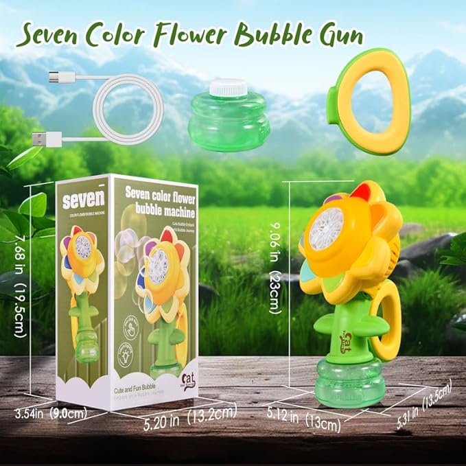 Sunflower Bubble Machine for Kids Automatic Flower Bubble Toy with Colorful Lighting for Toddlers Handheld 20000+Bubbles 3 Modes Fun Swing Dance Bubble Maker Blower Blaster Outdoor Toys Type-C Blue