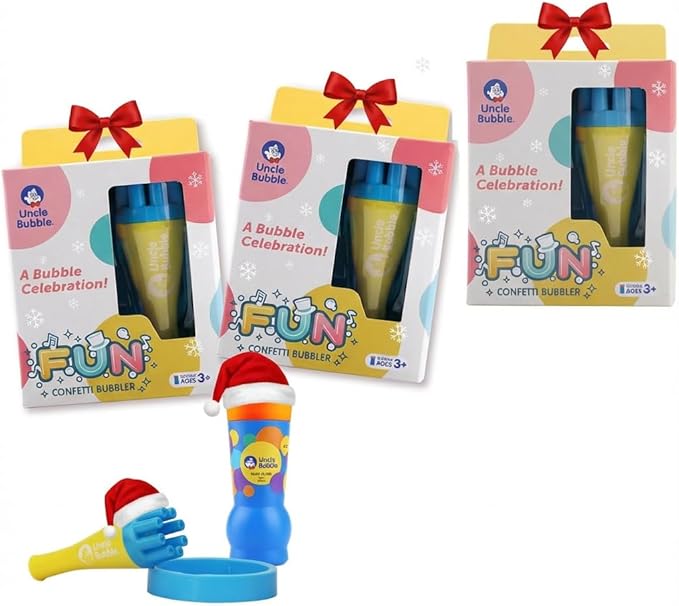 Uncle Bubble Mini Bubble Blower - Family Pack of 3 Confetti Bubbler, Fun Summer Toys for Toddler, Girls and Boys, Blow Thousands of Mini Bubbles in One Breath